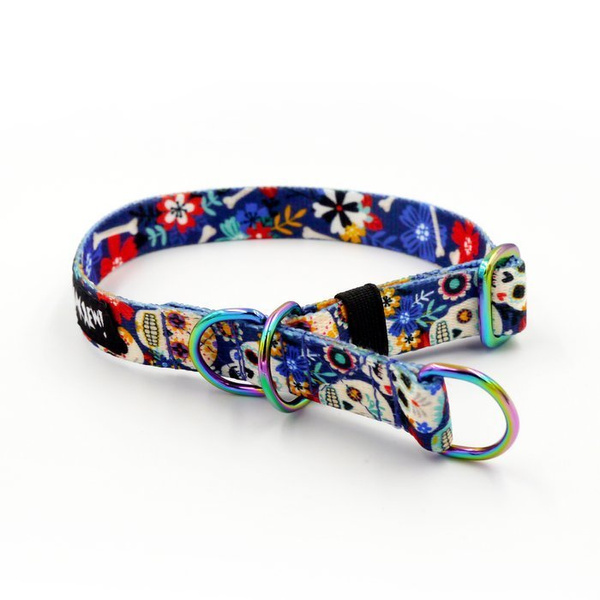 Half-choke collar Día de los Muertos, 2 cm wide, for small dogs, Holo extras