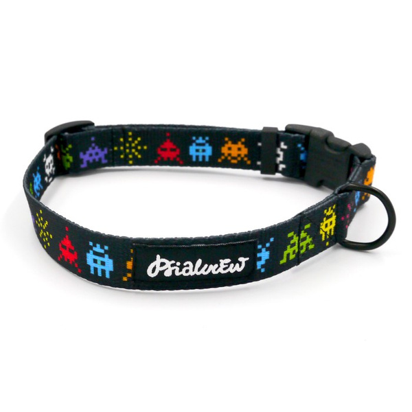 Verstellbares Halsband Invaders Psiakrew, 2cm breit, schwarze Beschläge
