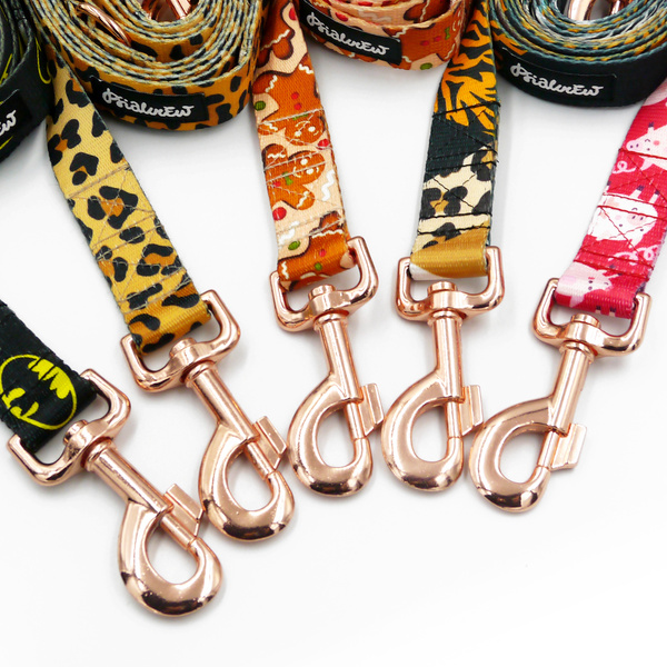 Dog Leash Batdog width 2.5 cm, 1" wide, pink gold, big snap hook 8 cm