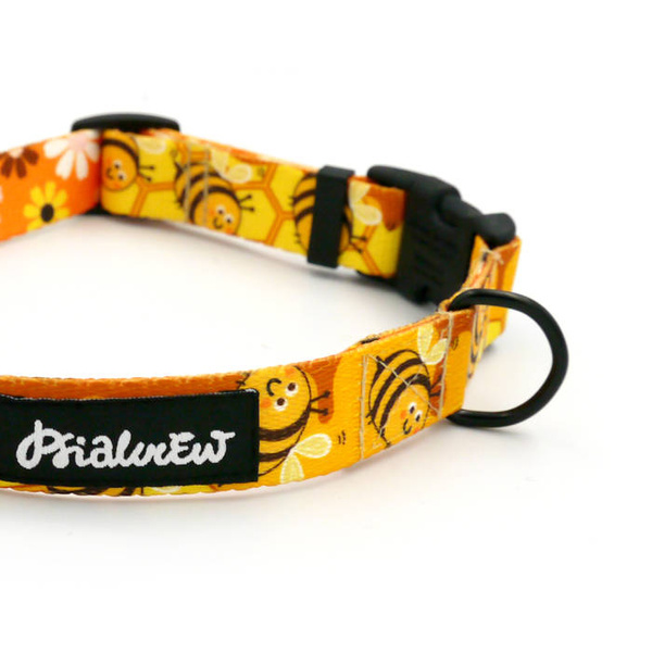 Dog Collar Busy Bees Psiakrew, 2 cm 0.78" wide, for smaller dogs black extras