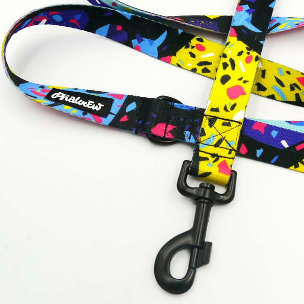 Dog Leash Terrazzo width 2.5 cm, 1" wide, big black snap hook 8 cm