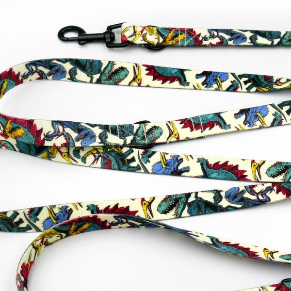 Long Dog Leash Jurassic Bark width 2 cm (0.78") wide, black snap hook 6 cm