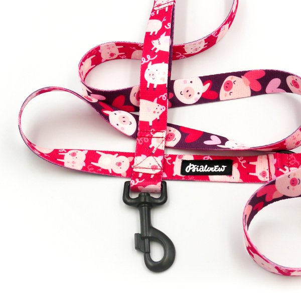 Hundeleine Piggy in Love Psiakrew Breite 2,5 cm, 1" breit, kräftiger schwarzer Karabiner 8cm