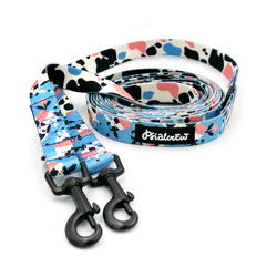 Smycz dla psa długa przepinana Łaciata Krówka Psiakrew taśma 2 cm, czarny karabińczyk 6 cm