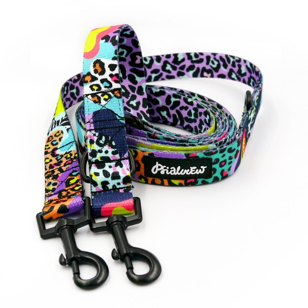 Hundeleine Crazy Leopard Psiakrew, Breite 2,5 cm, Karabiner 6 cm schwarz