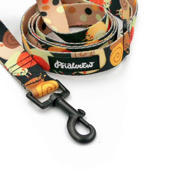 Dog Leash Snail Family Psiakrew width 2.5 cm, 1"  wide, black snap hook 6 cm