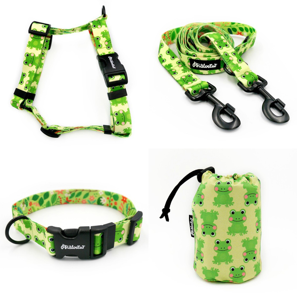 Dog Leash Green Frogs width 2.5 cm, 1" wide, snap hook black 8cm
