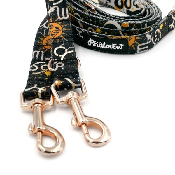 Long Dog Leash Zodiak width 2 cm (0.78") wide, rose gold snap hook 6 cm