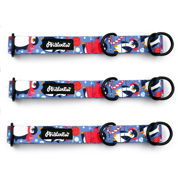 Half-choke collar Penguin Winter Psiakrew, 2.5 cm wide, medium and big dogs, black extras