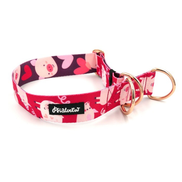 Half-choke collar Piggy in Love, 4 cm wide, medium and big dogs, black extras