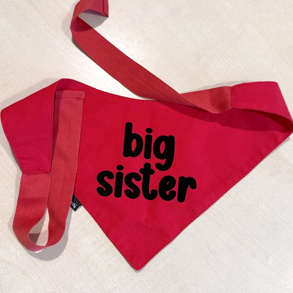 Dog Bandana BIG SISTER Psiakrew, personalized tied handkerchief, red bandana scarf