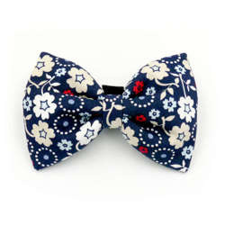 Navy Bow Tie Bow for a dog with flowers, attached to the collar