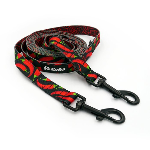 Long Dog Leash Red Hot Chili width 2 cm (0.78")  wide, black snap hook 7 cm