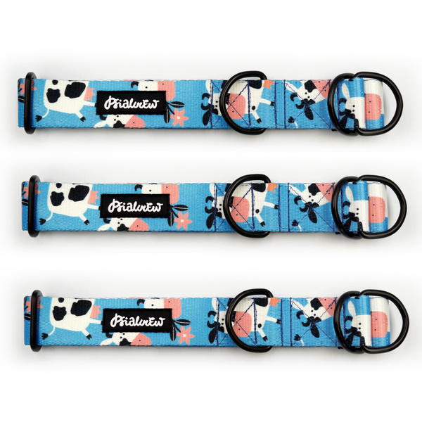 Half-choke collar Spotted Cow Psiakrew 3 cm wide, medium and big dogs, black extras