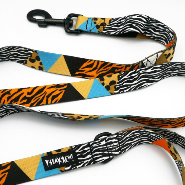 Dog Leash Wild Animals width 2.5 cm, 1" wide, big black snap hook 8 cm
