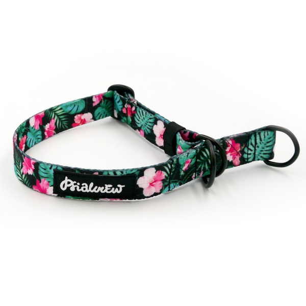 Half-choke collar Tropical Monstera, 2 cm wide, for small dogs, black extras