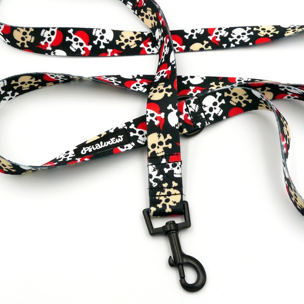 Dog Leash Pirates width 2.5 cm, 1" wide, black snap hook 6 cm