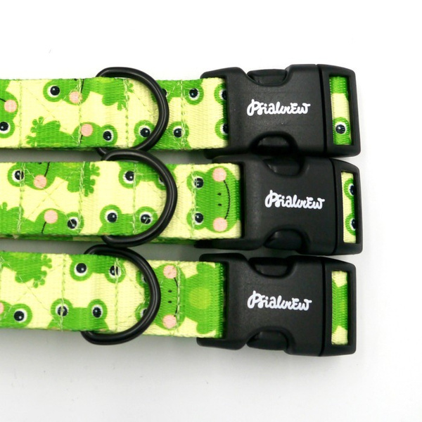 Dog Collar Psiakrew Green Frogs 2.5 cm wide, black extras