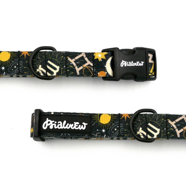 Verstellbares Hundehalsband Zodiac, schmal, 2 cm, für kleinere Hunde und Welpen, schwarze Beschläge