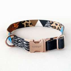 Dog Collar Psiakrew Wild Animals 2.5 cm, 1" wide, pink gold