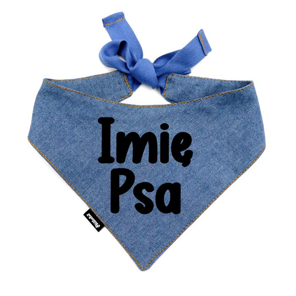 Denim Bandana with the name of the Dog Psiakrew, personalized tied handkerchief