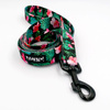 Dog Leash Tropical Monstera width 2.5 cm, 1"  wide, big black snap hook 8 cm