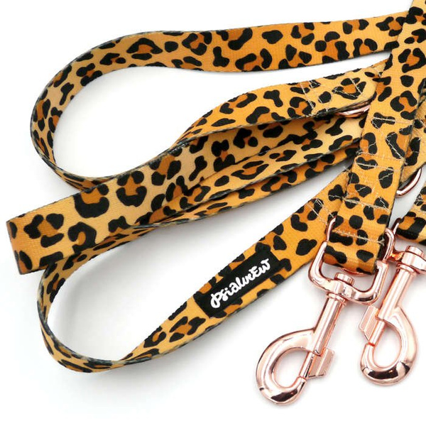 Dog Leash Tarzan width 2.5 cm, 1" wide, pink gold, big snap hook 8 cm