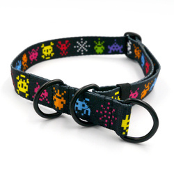 Halb-Klemmhalsband Invaders Psiakrew, 2,5 cm breit, für mittelgroße und größere Hunde, Schwarz-Beschläge