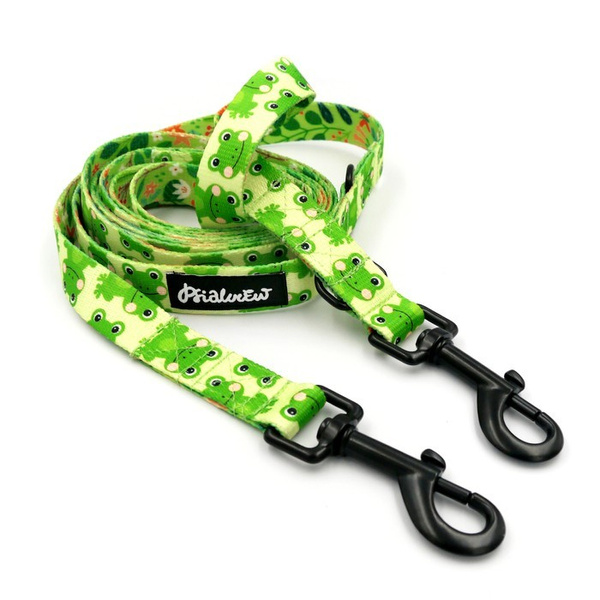 Long Dog Leash Green Frogs width 2 cm (0.78")  wide, black snap hook