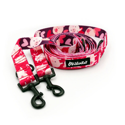 Dog Leash Piggy in Love Psiakrew width 2.5 cm, 1"  wide, snap hook black 6cm
