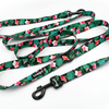 Dog Leash Tropical Monstera width 2.5 cm, 1"  wide, black, big snap hook 8 cm