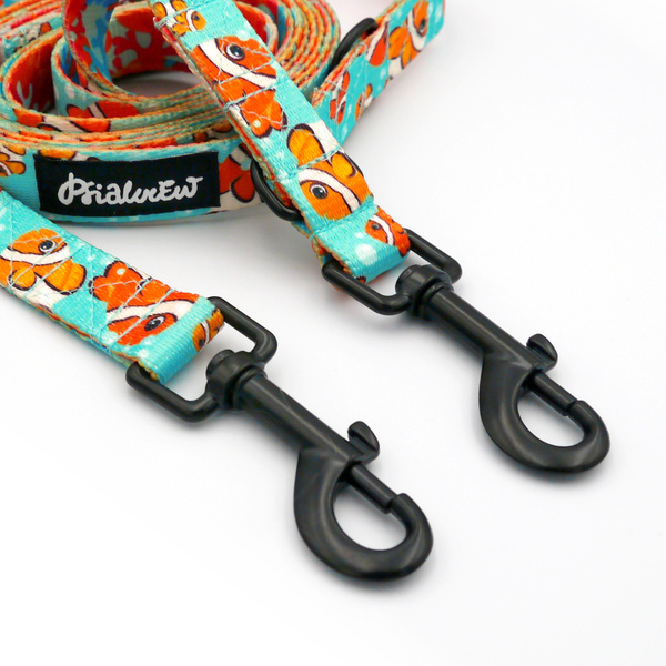 Long Dog Leash Blue Lagoon Psiakrew width 2 cm (0.78"), black snap hook 7 cm (3,15")