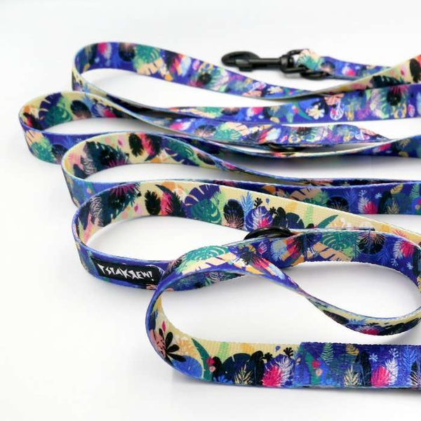 Dog Leash Magic Jungle width 2.5 cm, 1" wide, big black snap hook 8 cm