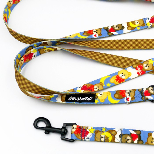 Long Dog Leash Teddy Bear Psiakrew width 2 cm (0.78"), black snap hook 6 cm
