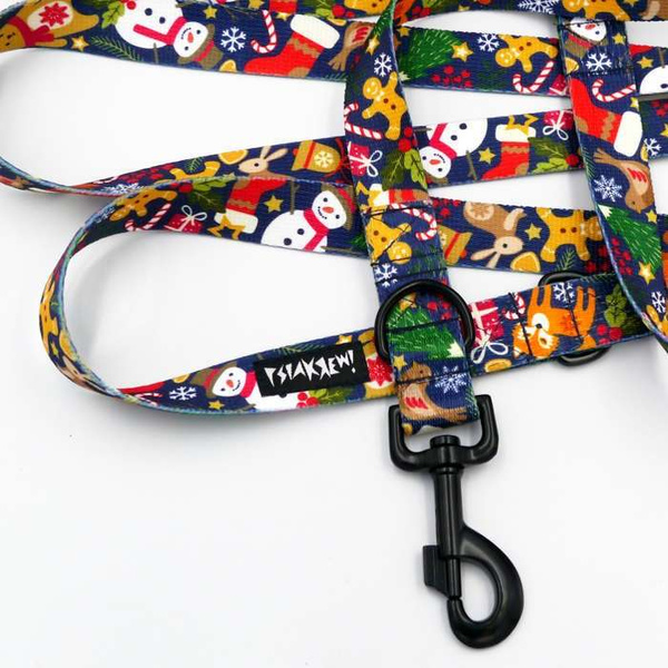 Long Dog Leash Winter is coming width 2.5 cm, 1"  wide, snap hook black 8 cm