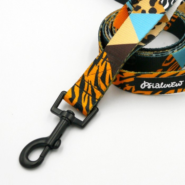 Dog Leash Wild Animals Psiakrew width 2.5 cm, 1"  wide, black snap hook 6 cm