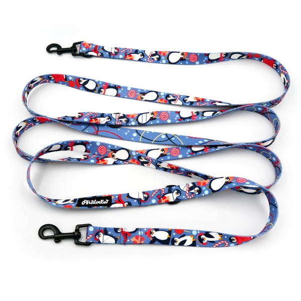 Long Dog Leash Penguin Winter Psiakrew width 2 cm (0.78"), black snap hook 6 cm