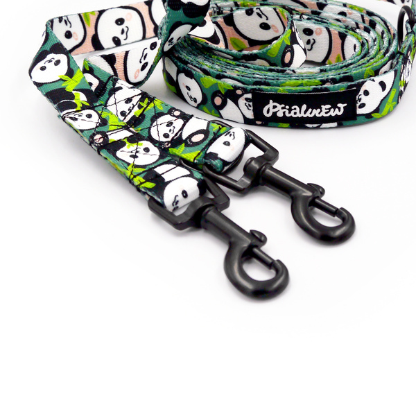 Long Dog Leash Bamboo Panda Psiakrew width 2 cm (0.78"), black snap hook 6 cm