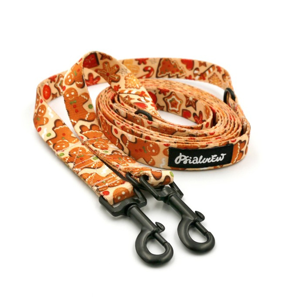 Long Dog Leash Cinnamon Gingerbread Psiakrew width 2 cm (0.78"), black snap hook 6 cm