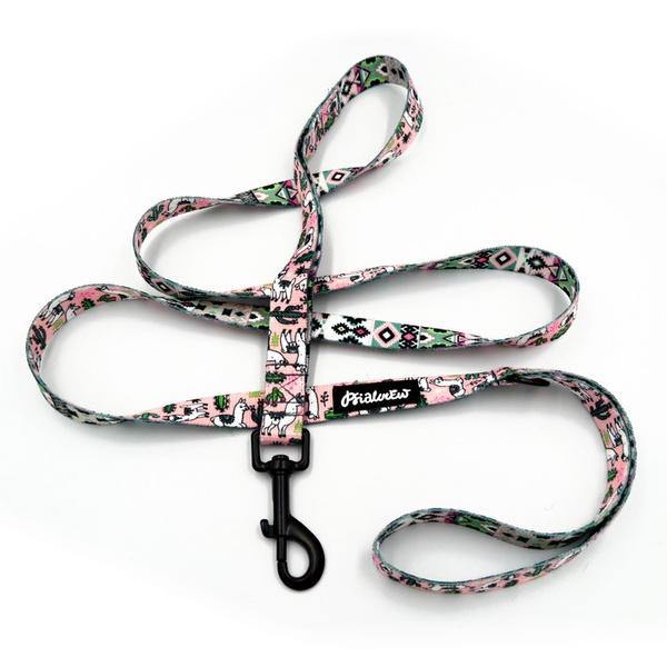 Dog Leash Pink Llama width 2 cm 0.78 ", black snap hook 7 cm