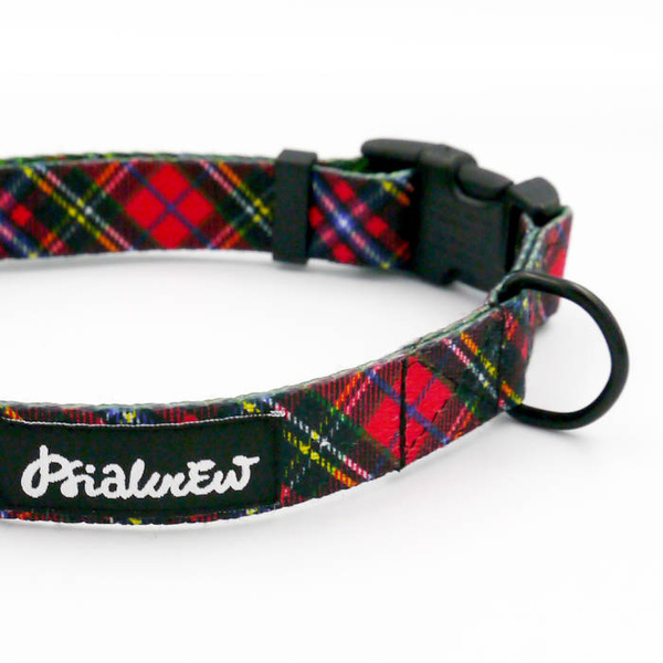 Obroża dla Psa Regulowana w szkocką kratę Tartan Psiakrew, szer. 2 cm, mały pies, okucia czarne