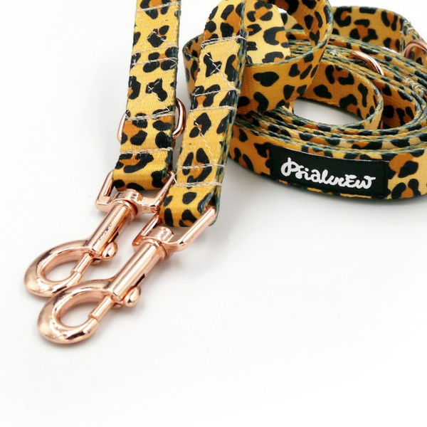 Long Dog Leash Tarzan panthera pattern, width 2 cm (0.78")  wide. rose gold snap hook 6 cm