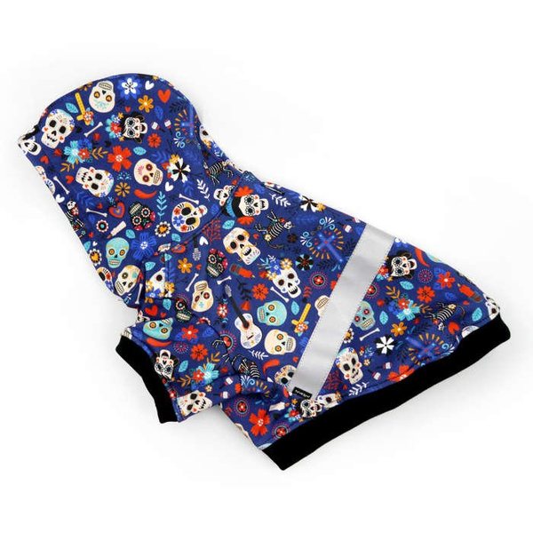 Bluza dla Psa z kapturem Dia de los Muertos odblaskowy element, nadruk meksykańskie czaszki