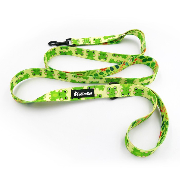 City-Laufleine für einen Hund- Green Frogs, Breite 2,5 cm, schwarzer Karabiner 6cm