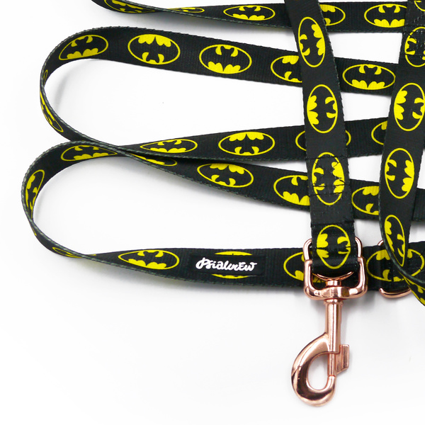 Dog Leash Batdog width 2.5 cm, 1" wide, pink gold, big snap hook 8 cm