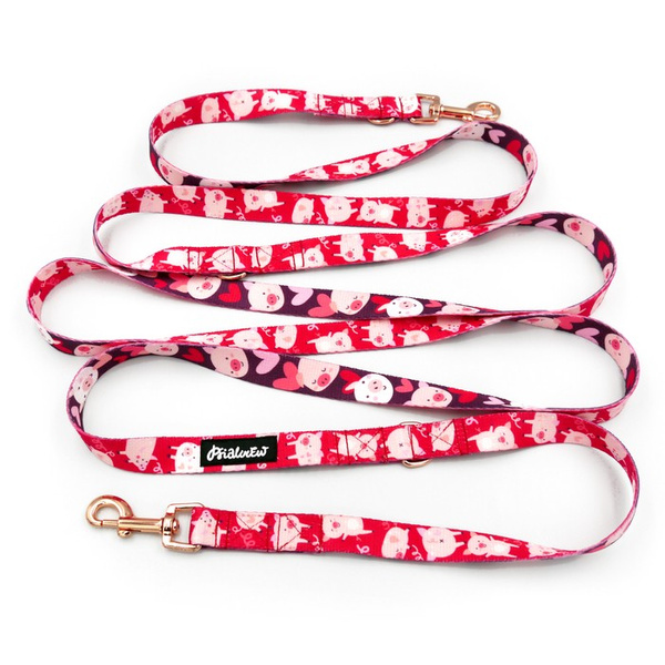 Hundeleine Piggy in Love Psiakrew Breite 2 cm, Roségold Karabinerhaken 6 cm