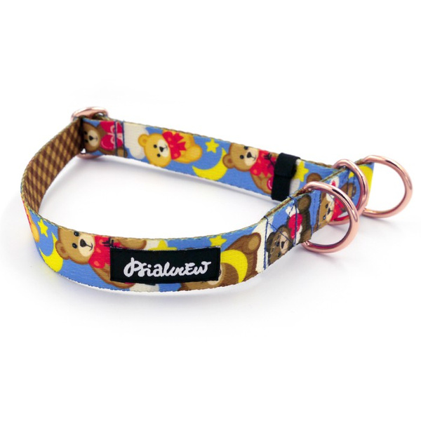 Halb-Klemmhalsband Teddy Bear Psiakrew, 2,5 cm breit, für mittelgroße und größere Hunde, Extras rosagolden