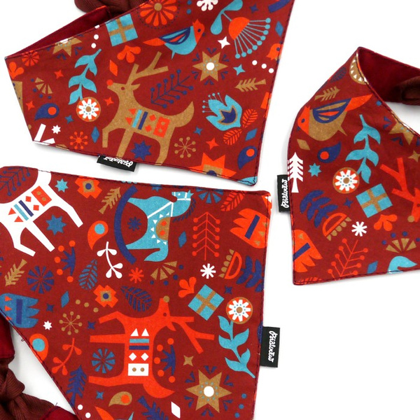 Christmas Dog Bandana Winter Folk Dog handkerchief style to tie around your pet’s neck