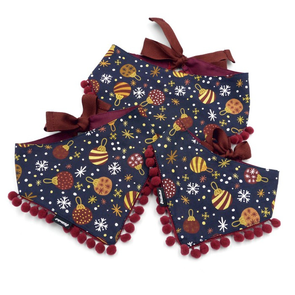 Christmas bandana for a dog with bubbles spattern Psiakrew, tied scarf, navy blue with pompoms