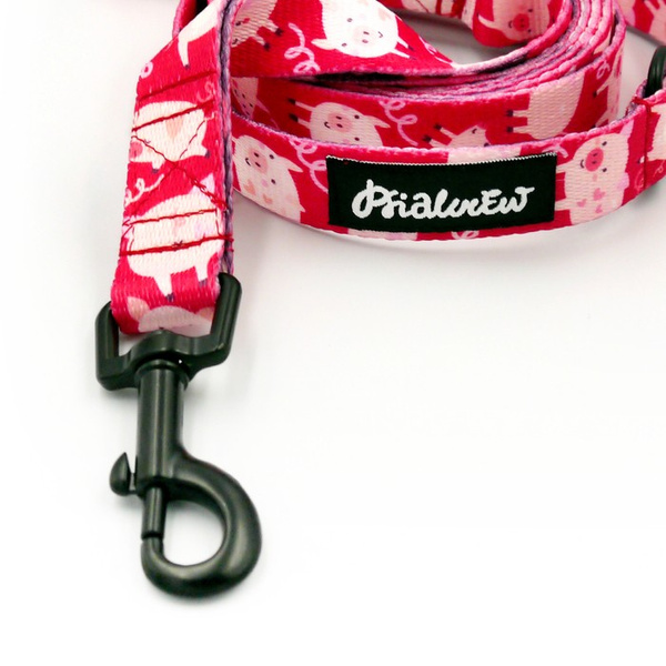 Walking leash for Dog Piggy in Love Psiakrew, width 2 cm, black snap hook 6 cm